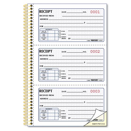 REDIFORM Money Receipt Form, 2 Part Carbonless 8L829